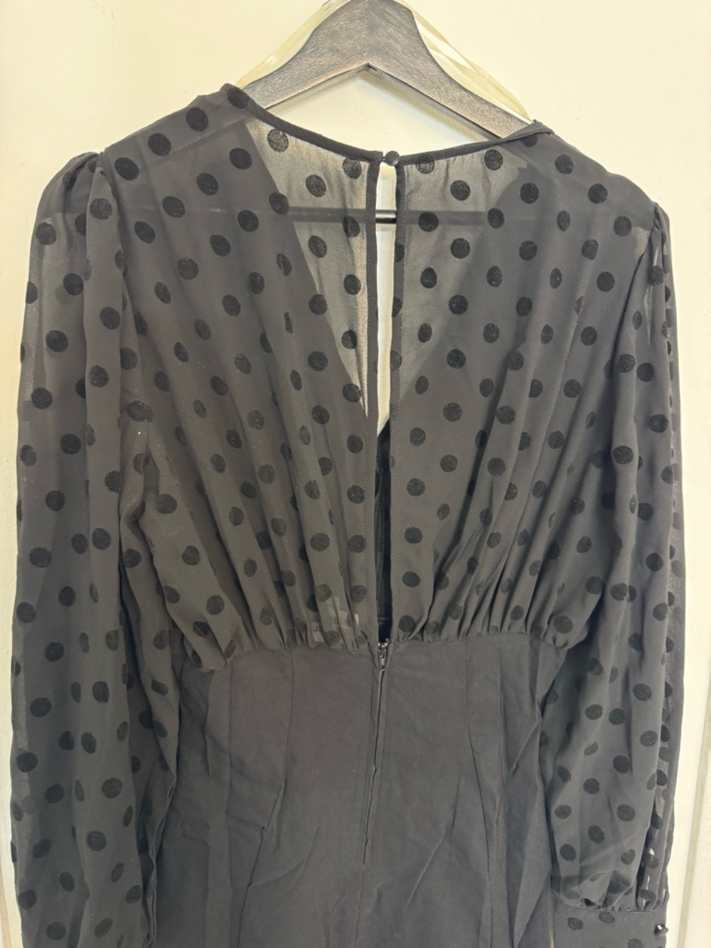 Unique Vintage Black Sheath Dress with Polka Dot Puff Sleeves - Picture 4 of 5